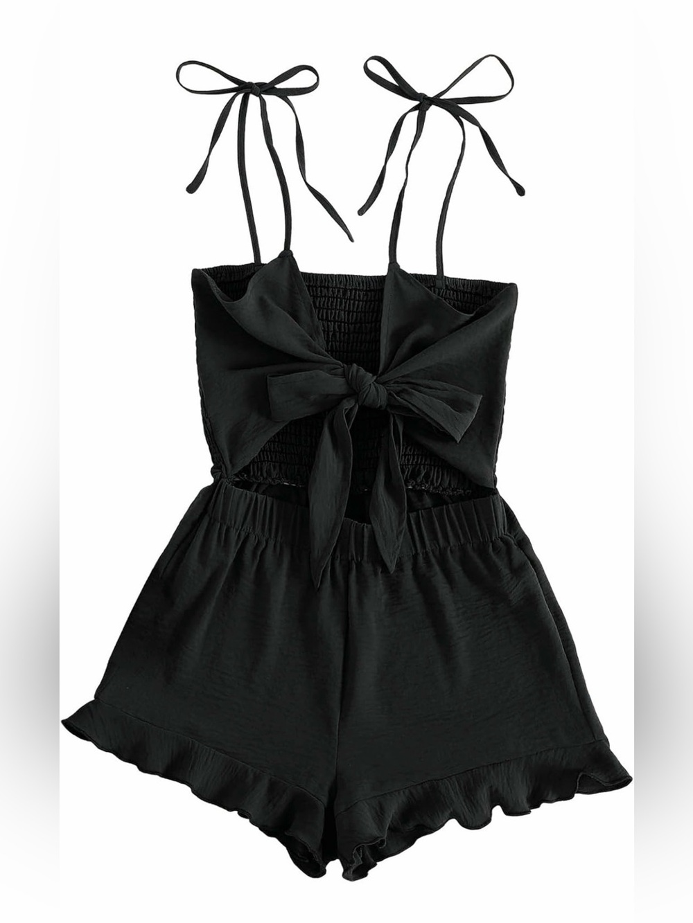 Tie-Shoulder Black Romper with Front Knot